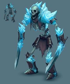 Ice Skeleton, David Franco, Skeleton Warrior, Game World, Frozen Ice, Fantasy Monster, Mythical Creatures Art