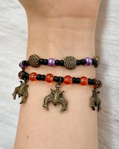 Bat charm bracelet set. Charm Set, Bracelet Set, Bat, Halloween Shopping, Favorite Jewelry, Jewelry Bracelets, Beauty Book, Charm Bracelet, Beaded Bracelets