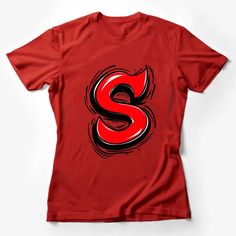 Bold Red and Black S Letter Graphic T-Shirt, Artistic Alphabet Design Tee, Unisex Casual Wear Female T-Shirt Custom graphic T-Shirt.Customize your color Red Graphic Design Crew Neck T-shirt, Red Graphic Crew Neck T-shirt, Red Crew Neck T-shirt With Graphic Design, Red Cotton T-shirt With Graphic Design, Red Graphic Print T-shirt, Red Graphic Tee With Print, Red Graphic Print Tee Shirt, Red Crew Neck T-shirt With Screen Print, Red Crew Neck Graphic Tee