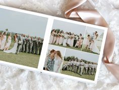 an image of a wedding party with pictures taken from the same album as they are being photographed