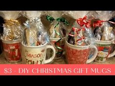 coffee mugs wrapped in plastic with bows and ribbons