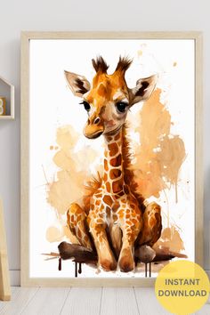 see art here......... Giraffe Sitting, Giraffe Printable, Giraffe Artwork, Animal Print Nursery, Shower Baskets, Light Browns, Animal Wall Art Prints, Anemone Bouquet, Painting Nursery