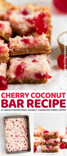 cherry coconut bar recipe with raspberry toppings