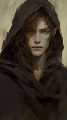 a painting of a young man with long hair and wearing a black hoodie over his shoulders