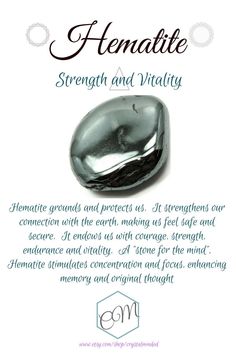 "Hematite is synonymous with strength and courage. Hematite grounds me leaving me feeling safe and protected. The grounding effects also include improved concentration, focus and memory. Hematite encourages original thoughts and the courage to express them. SIGN UP FOR THE MAILING LIST! www.crystalminded.net/signup CrystalMinded takes great care to ensure a quality luxury feel at affordable pricing. Our pieces are perfect for individuals who are seeking Metaphysical and Energy benefits of crysta Magnetic Hematite Meaning, Hematite Meaning, Crystal Magick, Bead Bar Necklace, Hematite Jewelry, Hematite Crystal, Crystal Guide, Healing Gemstones, Hematite Necklace