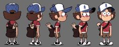 some cartoon character poses with different hats and clothes on, including one man wearing a baseball cap