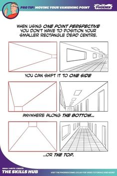 the instructions for how to draw a room in perspective with pictures and text on it