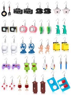 PRICES MAY VARY. 【VARIOUS STYLE】:This funny earrings set including 20 pairs,no duplicate,each fun earring is made with a unique desig,which are sufficient for you to wear, replace or share with others in daily life; You can wear them together with your families, friends or children, which will show your close relationship and help you draw more attention. 【COOL FUNNY EARRINGS】: The weird cute earrings are designed in the shape of a mini cute with different colors,wearing them will make you the f Indie Earrings, Weird Earrings, Funny Earrings, Aesthetic Cool, Kawaii Earrings, Earrings Aesthetic, Women Aesthetic, Female Friends, Fancy Jewelry