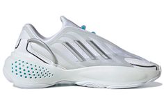 the adidas basketball shoe is white and blue