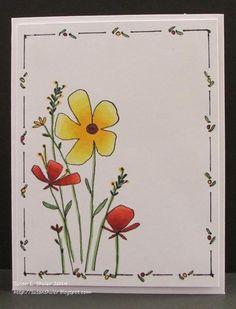 a card with yellow and red flowers on it