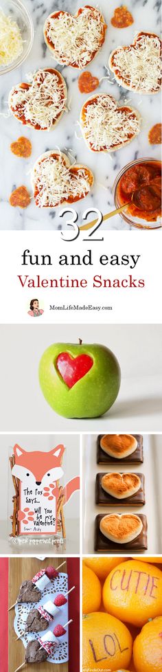 an assortment of valentine snacks with the words fun and easy written on them