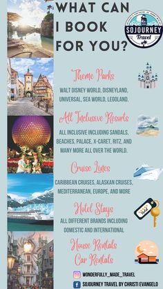 what can i book for you? poster with images of disney world and disneyland parks