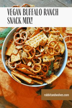 vegan buffalo ranch snack mix in a bowl