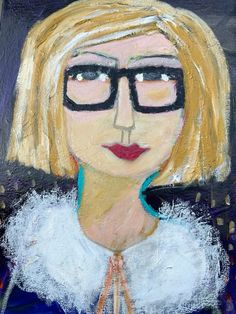 a painting of a blonde woman with glasses