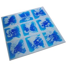 blue and white square stickers with different shapes