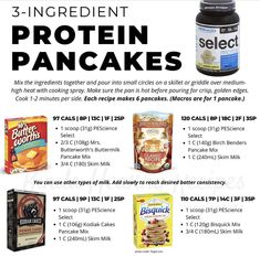 an advertisement for protein pancakes with information about the ingredients and how to use them in this recipe