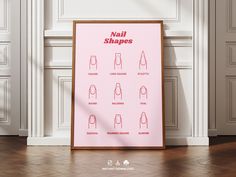 a pink poster with instructions for nail shapes