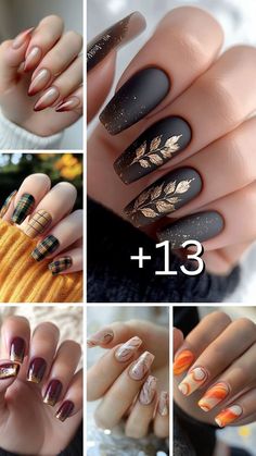 Fall Nail Colors With Design, In Between Thanksgiving And Christmas Nails, November Nail Art Designs, Fun Coffin Nail Ideas, Classy Fall Nail Ideas, Late November Nails, Autumn Acrylic Nail Designs, Fall Nail Designs Acrylic Square, Autumn Nails Coffin