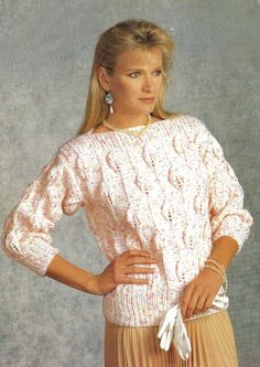 Chunky Leaf Motif Ladies Sweater Quick Knit Womens Jumper Pullover PDF Knitting Pattern Bulky 12ply 30 - 40" Vintage Downloadable by YarnCruncher on Etsy