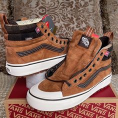 New In The Box Authentic Women’s Vans Sneakers-Boots Vans Lace-up Winter Boots, Brown Vans Sneakers With Cushioned Footbed, Vans Lace-up Winter Hiking Boots, Brown High-top Vans Sneakers, Vans High-top Skate Shoes With Waffle Outsoles, Vans Sk8, Womens Vans, Vans Sneakers, Vans Shoes