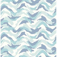 an abstract blue and white pattern with wavy lines in the shape of waves on a white background