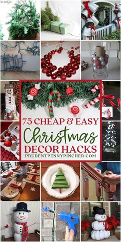 christmas decorations and crafts are featured in this collage with the words 75 cheap and easy christmas