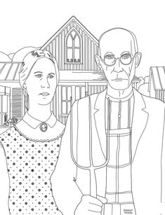 a man and woman standing next to each other in front of a house