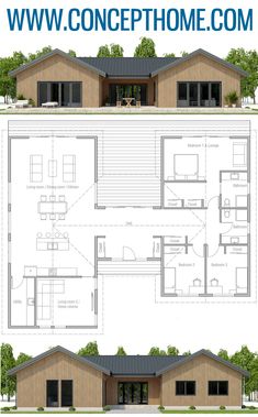 two story house plans with garage and living room in the front, one bedroom on the second