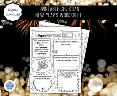 printable christian new year's worksheet with fireworks in the background