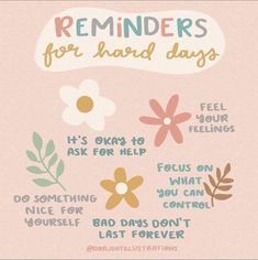 the reminders for hard days are displayed on a pink background with flowers and leaves