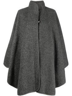 circa 1970s grey wool stand-up collar concealed front fastening bell sleeves knee-length straight hem Coat Cape, Wool Cape Coat, Cape Fashion, Winter Mode Outfits, Poncho Coat, Kaftan Designs, Womens Clothing Patterns, Stylish Blouse Design, Couture Tops