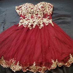 Beautiful Burgandy & Gold Embroidered Ball Gown/Dress Brand New - Only Worn Once Sheer/Lace, See-Through Waist/Midsection Gorgeous For Quinceanera, Wedding, Ball, Or Special Occasion Red Gold Dress Short, Dark Red Dress Quinceanera, Black Charro Quince Dress, Red Dama Dresses, Gold Quince Dress, Embroidered Ball Gown, Long Floral Gown, Quince Planning