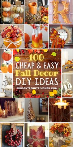 a collage of pictures with pumpkins, leaves and other things to decorate for fall