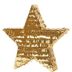 a gold foiled star ornament on a white background