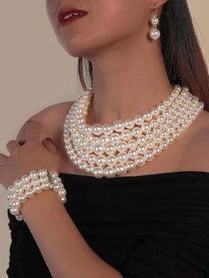 1pc Faux Pearl Beaded Necklace & 1pc Bracelet & 1pair Earrings | SHEIN USA Pearl Beaded Necklace, White Pearl, Faux Pearl, Jewelry Sets, Pearl Necklace, Beaded Necklace, Fashion Jewelry, Bracelet, Collar