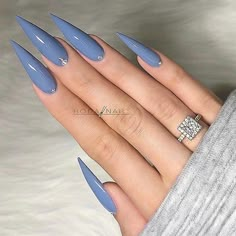 ✨ REPOST - - • - - Long Grey-Blue Stiletto Nails with Crystals 💎👌 - - • - - 📷 Picture and Nail Design by @hodanails 💖 Follow her for more… Long Blue Nails, Blue Stiletto Nails, Acrylic Nails Stiletto, Long Stiletto Nails, Stiletto Nail Art, Nail Goals, Nails Stiletto, Stiletto Nails Designs, Acrylic Nail Ideas