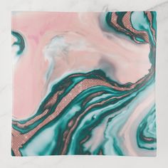 an abstract painting with pink, blue and green colors on it's surface is featured in this image