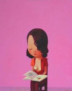 LIU YE http://www.widewalls.ch/artist/liu-ye/ #contemporary #art Reading Girl, People Reading, Art Chinois, Cerise Pink, Cartoon Painting, Baby Panda