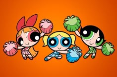 the powerpuff girls wallpaper with three cartoon characters on an orange background,