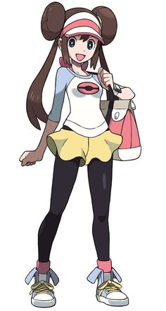 an anime character with long brown hair wearing a white shirt and yellow skirt, standing in front of a red frame