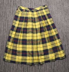 Vintage Pleated Plaid Skirt Womens S Yellow Button Closure Grandmacore Academia Vintage Mini Skirt For School, Yellow Pleated School Skirt, Yellow Pleated Skirt For School, Vintage Plaid Skirt For School, Tan Plaid Skirt, Pleated Plaid Skirt, Tan Plaid, Beautiful Skirts, Plaid Skirt