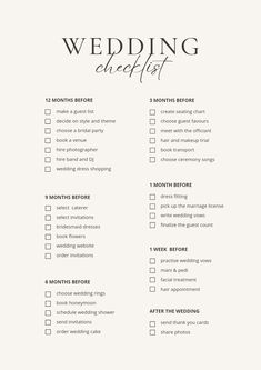 the wedding checklist is shown in black and white