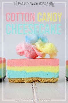 a piece of cake that has been made with cotton candy and rainbow colored icing