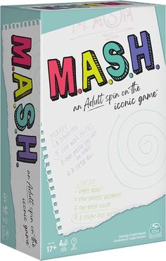 an adult spin on the word mash in front of a white box with colorful writing