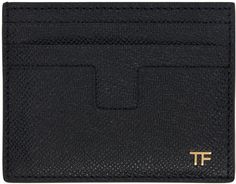 Pebble grained calfskin card holder in black. · Logo hardware at face · Six card slots · Central note slot · Grained sheepskin lining · H3 x W3.75 Supplier color: Black Ford Black, Black Logo, Tom Ford, Card Slots, Calf Skin, Slots, Grain, Card Holder, Mens Accessories