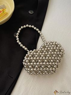 BirdinBag - Fashionable Heart Design Mini Bag with Bead Detail and Top Handle Heart-shaped Beaded Bag For Gifts, Heart-shaped Beaded Bag As Gift, Bead Decor, Cherry Hair, Bracelets Handmade Diy, Silver Bags, Cute Prom Dresses