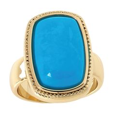 Connie Craig Carroll Jewelry Lula Blue Magnesite Barrel-Shaped Ring Freshen up those fashions with the bright, barrel-shaped blue magnesite that makes this solitaire ring a bold statement staple.        Approx. 13/16"L x 9/16"W x 5/16"H; shank 1/4"W     Goldtone; polished finish              Stone Information       All sizes and weights approximate     Stabilized, Color-Enhanced Blue Magnesite: Barrel-shaped (11x16mm) Color Bands, Jewelry Show, Size 10 Rings, Solitaire Ring, Barrel, Jewelry Rings, Gold Tones, Ring Size, Gemstones