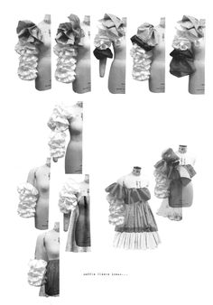 several different types of clothing on mannequins with ruffles and bows