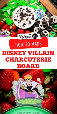 how to make disney villain charure board with the title overlaying it in red and green