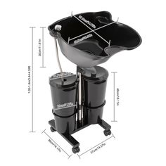 an image of a black coffee maker with measurements